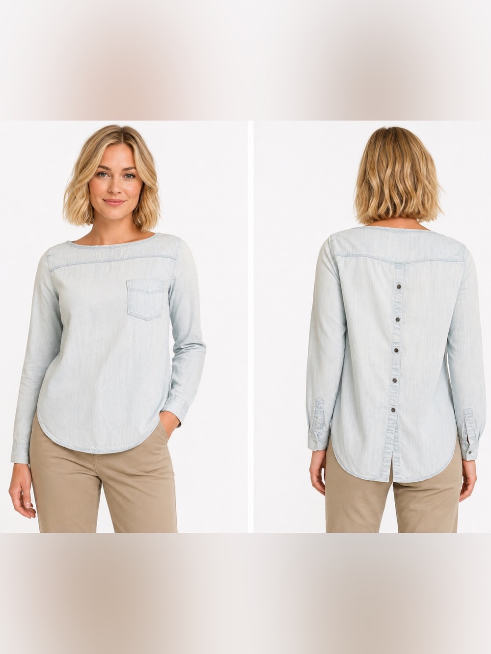 Ann Taylor Loft Top Women’s S Blue Denim Style The Softened Shirt Boat Neck